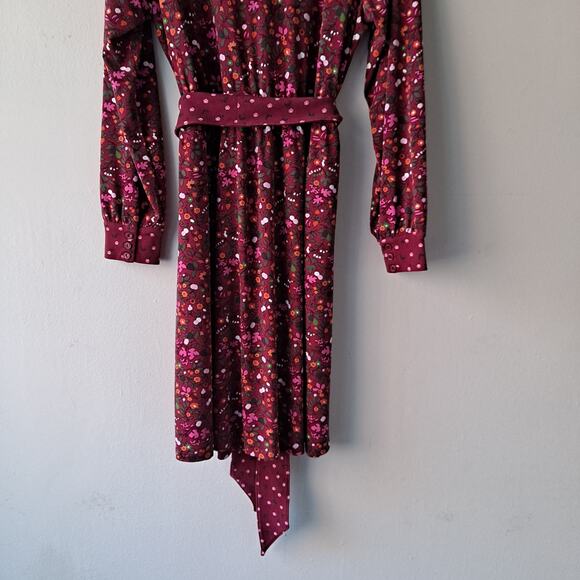 Talbots Petite Fruits Flowers Tie Waist Fit Flare Dress Burgundy Womens Size 1XP - Picture 8 of 10